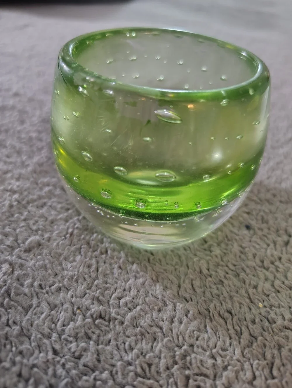 Vintage Handblown Green Glass Votive Holder Historic Bubble Pattern